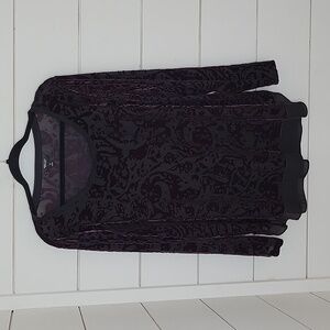 SIMPLY VERA Vera Wang 1X purple velvet black sheer fabric long sleeve shirt